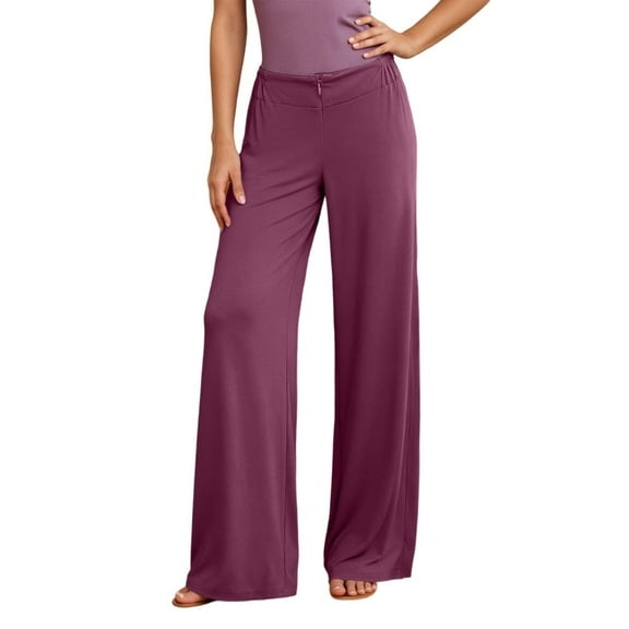 Fiaer Women High Waist Wide Leg Pants Casual Soft Trousers Front Zipper Comfort Trendy Solid Baggy Slacks for Everyday Wear L