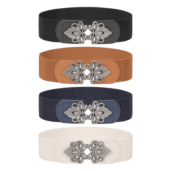 4pcs Women Wide Elastic Waist Belt for Dress Plus Size Vintage Stretch Cinch Belt Retro Buckle 2.36" Width
