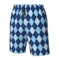thumbnail image 4 of Balery Blue Squares Traje de Baño Estilo Hawaiano para Hombre, Shorts de Secado Rápido con Bolsillos-Medium, 4 of 6
