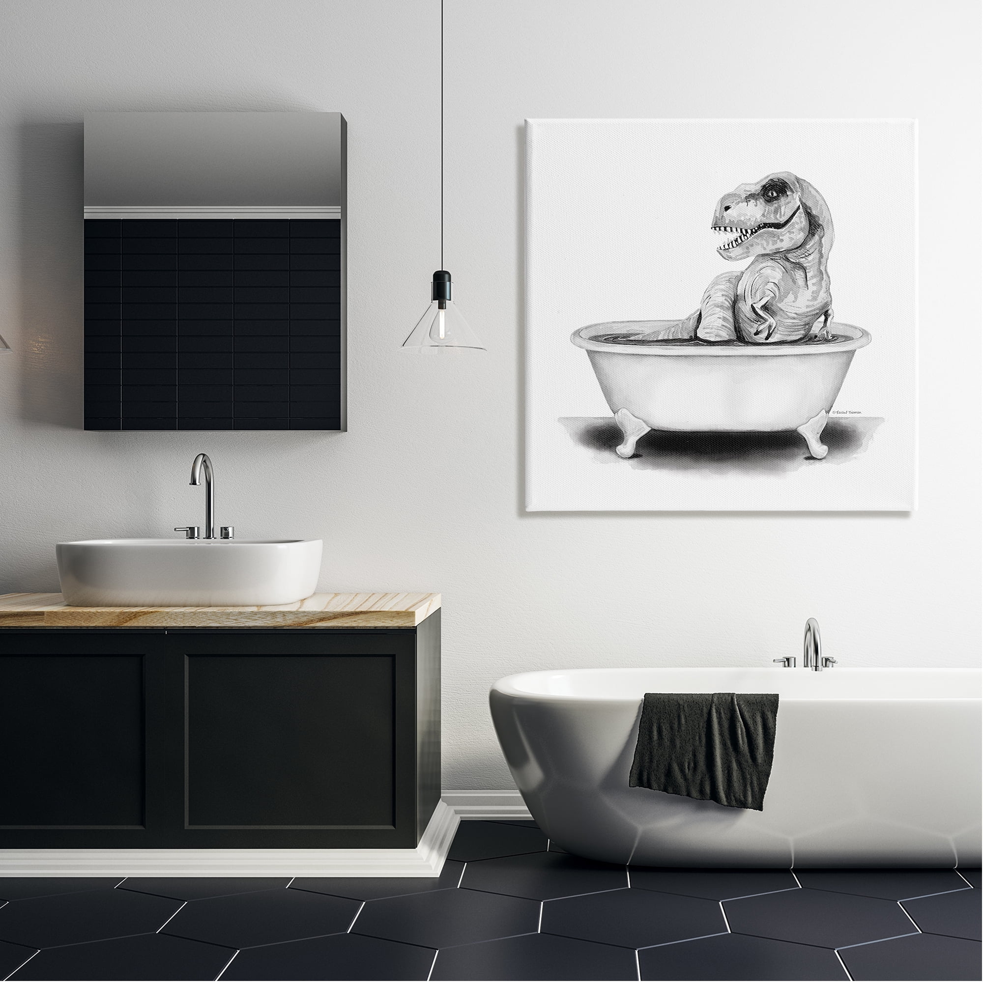 Stupell Funny T-Rex Bathtub Washroom Animals & Insects Painting Gallery Wrapped Canvas Print Wall Art