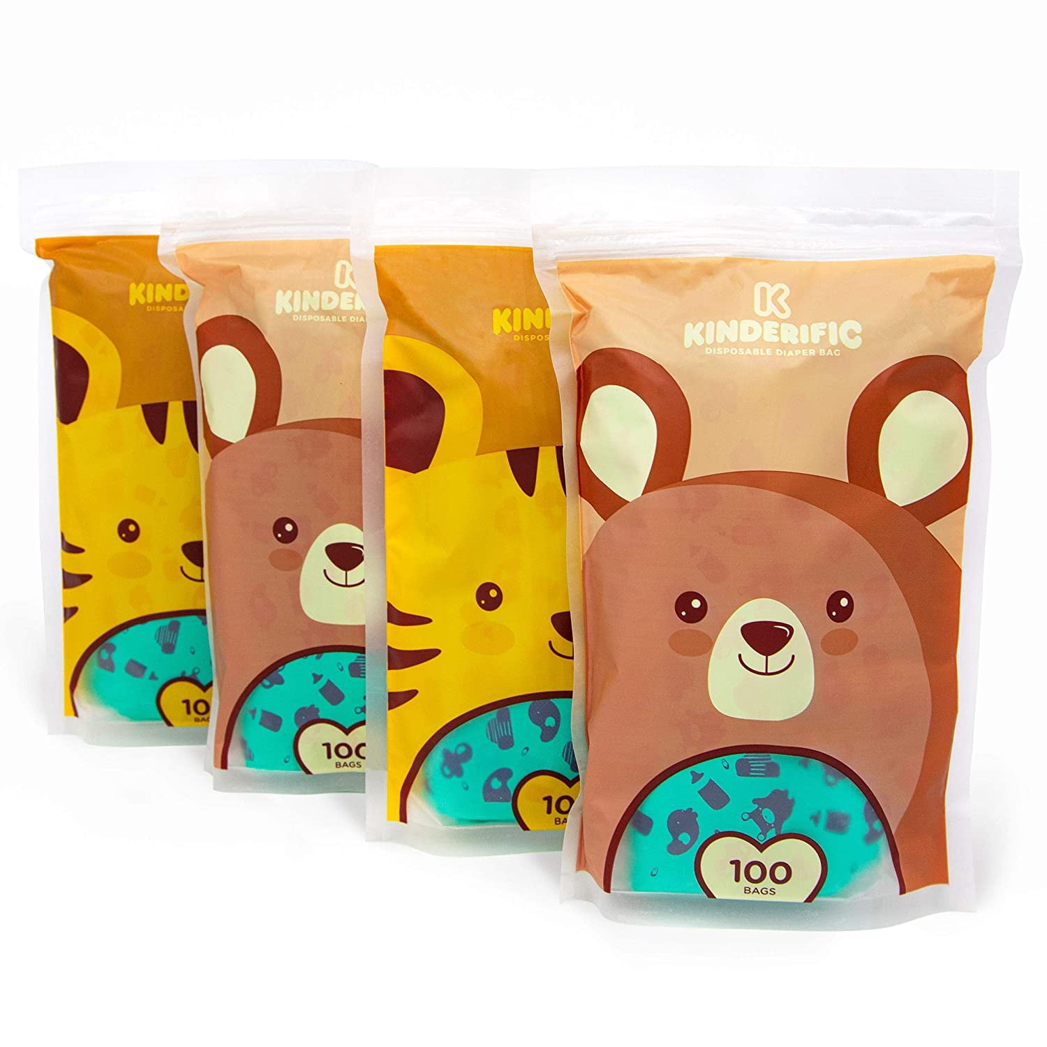Disposable Diaper Bags, by Kinderific, Fresh Scent, Packed in 4 Resealable Ziploc Bags, 400 Bags