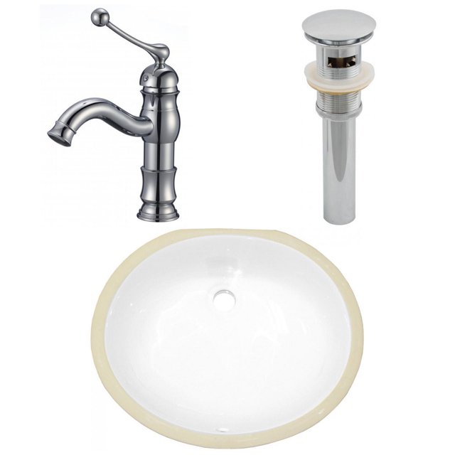 American Imaginations 16.5-in. W CSA Oval Bathroom Undermount Sink Set In White - Chrome Hardware - Overflow Drain Incl. AI-27095