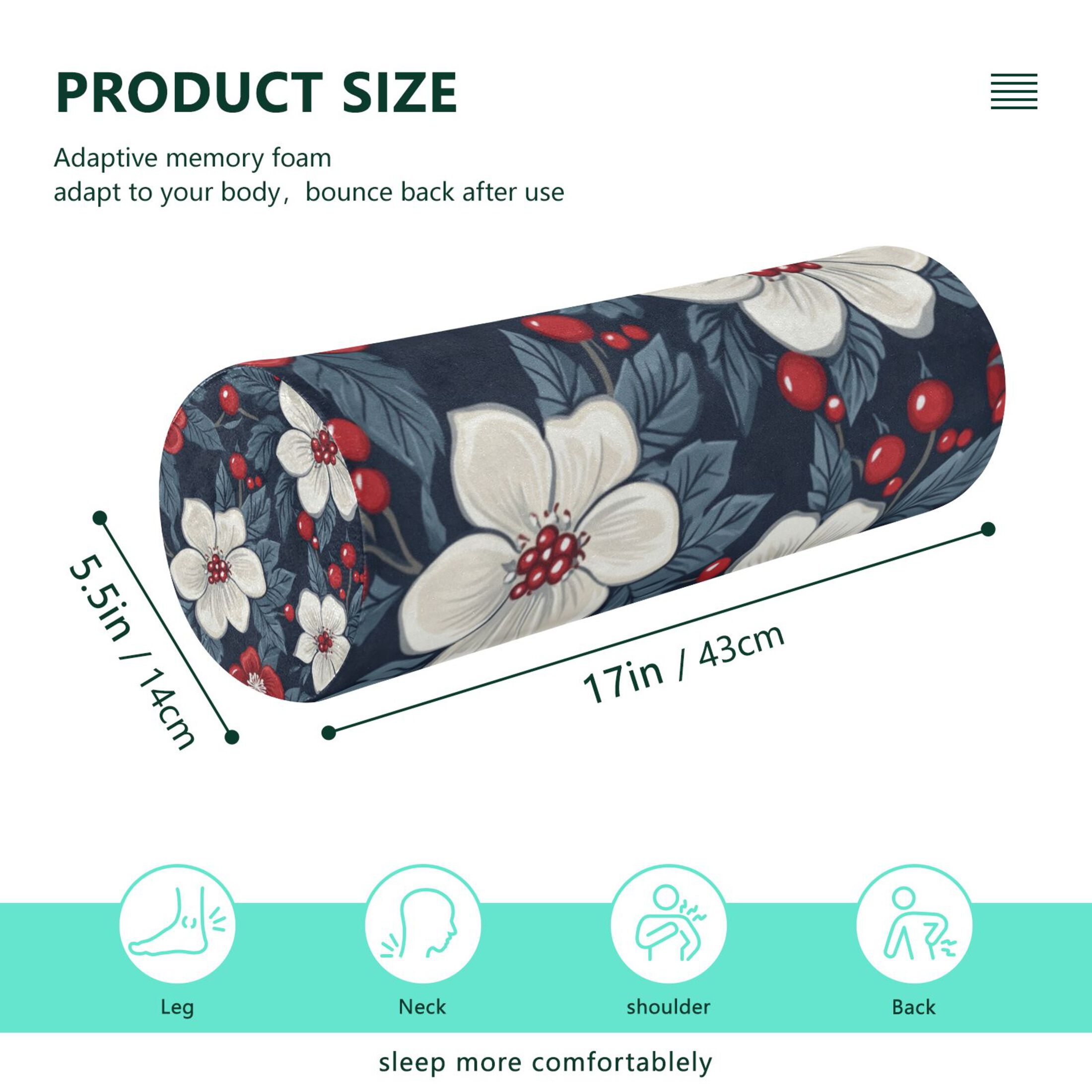 Neck pillow Round Cervical Pillow Cylindrical Pillow Lumbar Pillow Sofa Headrest Pillow Support For the Back, Neck and Head Large White Flower
