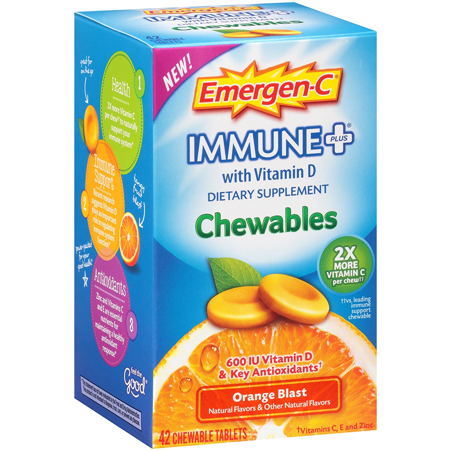 3 Pack EmergenC Immune Plus Supplement Orange Blast