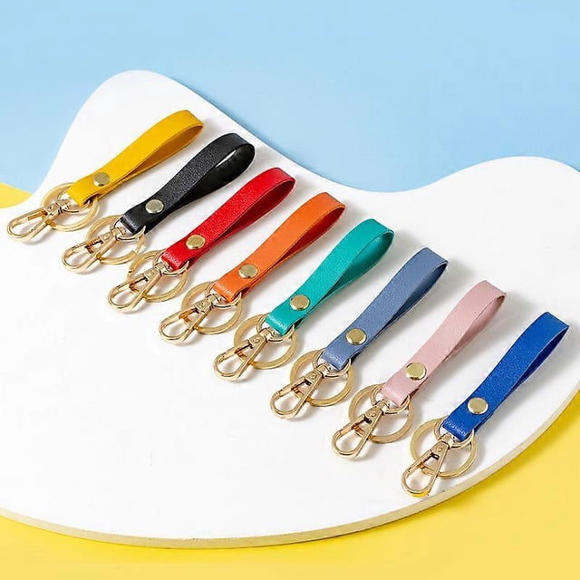 SZTXJ 8 Pack Genuine Leather Car Key Fobs for Men and Women, 360 Degree Rotating, Anti-lost D-Ring, Circular Carabiner and Keyring.