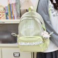 thumbnail image 6 of Plaid Patchwork Backpack, Lace Trim School Backpack with Side Bowknots, Spacious Bag with Multi-Compartment for Travel Shopping (Green), 6 of 7