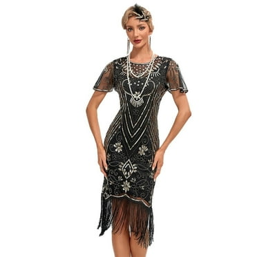 IDOPIP 1920s Flapper Dresses for Women Great Gatsby Dresses Sequin Fringed Roaring 20s Cocktail Dress