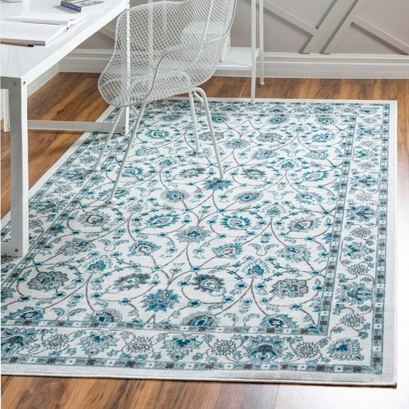 Unique Loom Aarhus Collection Area Rug - Floral (5' 3" x 8' Rectangle Ivory/Black)