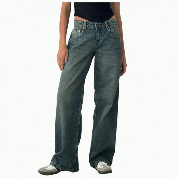 MYShe Jeans Women Women's Jeans High Waisted Wide Leg Jeans Stretchy Denim Pants Blue L