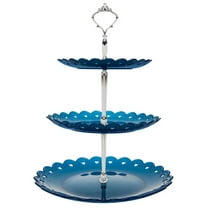 Tkrady 3-Tier Cupcake Stand with - Plates and Metal Struts Dessert Stable Tower Display Rack Serving Tray for Wedding Birthday Baby Shower Tea Brunch Party (Silver,Blue)