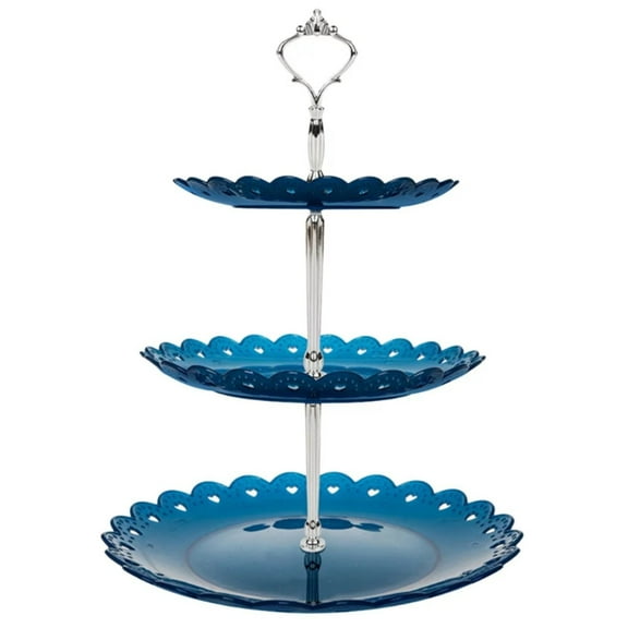 Tkrady 3-Tier Cupcake Stand with - Plates and Metal Struts Dessert Stable Tower Display Rack Serving Tray for Wedding Birthday Baby Shower Tea Brunch Party (Silver,Blue)