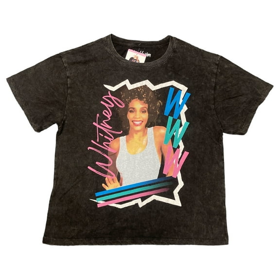 Ladies Short Sleeve Licensed Band Tee Whitney Houston (Black, Medium)