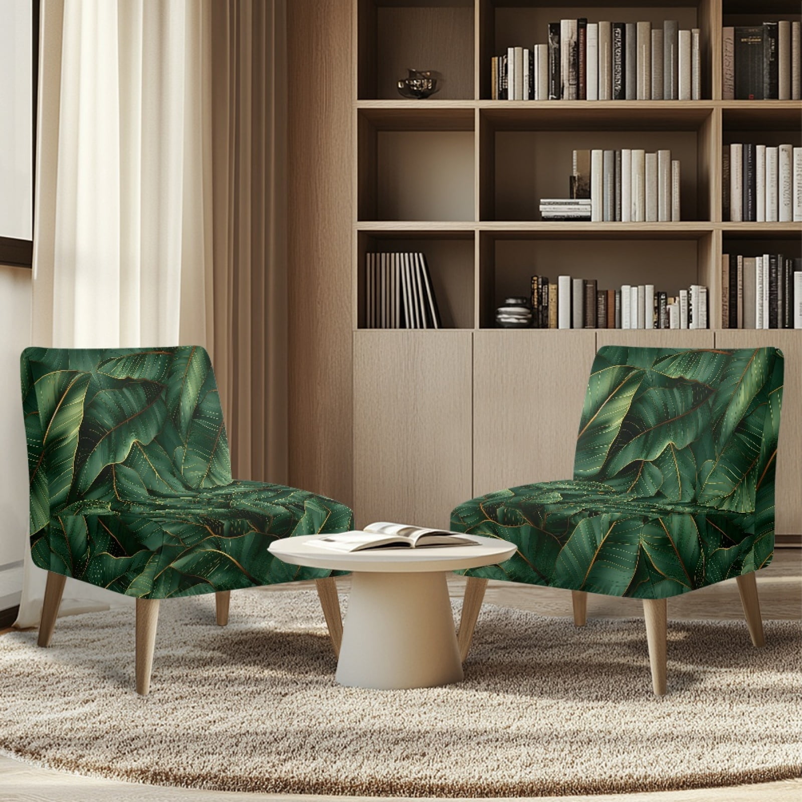 ZIATUBLES Small Armless Couch Slipcover Soft Stretch Accent Chair Cover Washable Spandex Slipper Chair Covers Modern Sofa Furniture Protector Cover for Living Room, Banana Leaf