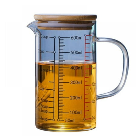 

Glass Measuring Cup with Bamboo Lid Measuring Jug with Scale Heat-Resistant Transparent Glass Cup with Glass Lid Borosilicate Graduated Glass Mug with Handle