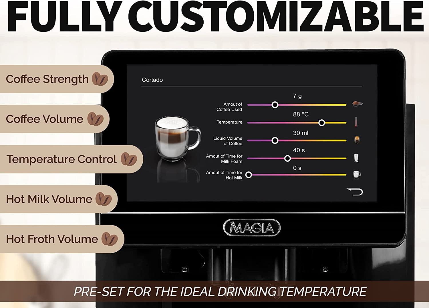 Zulay MAGIA Super Automatic Coffee Espresso Machine Touch Screen 19  Customizable