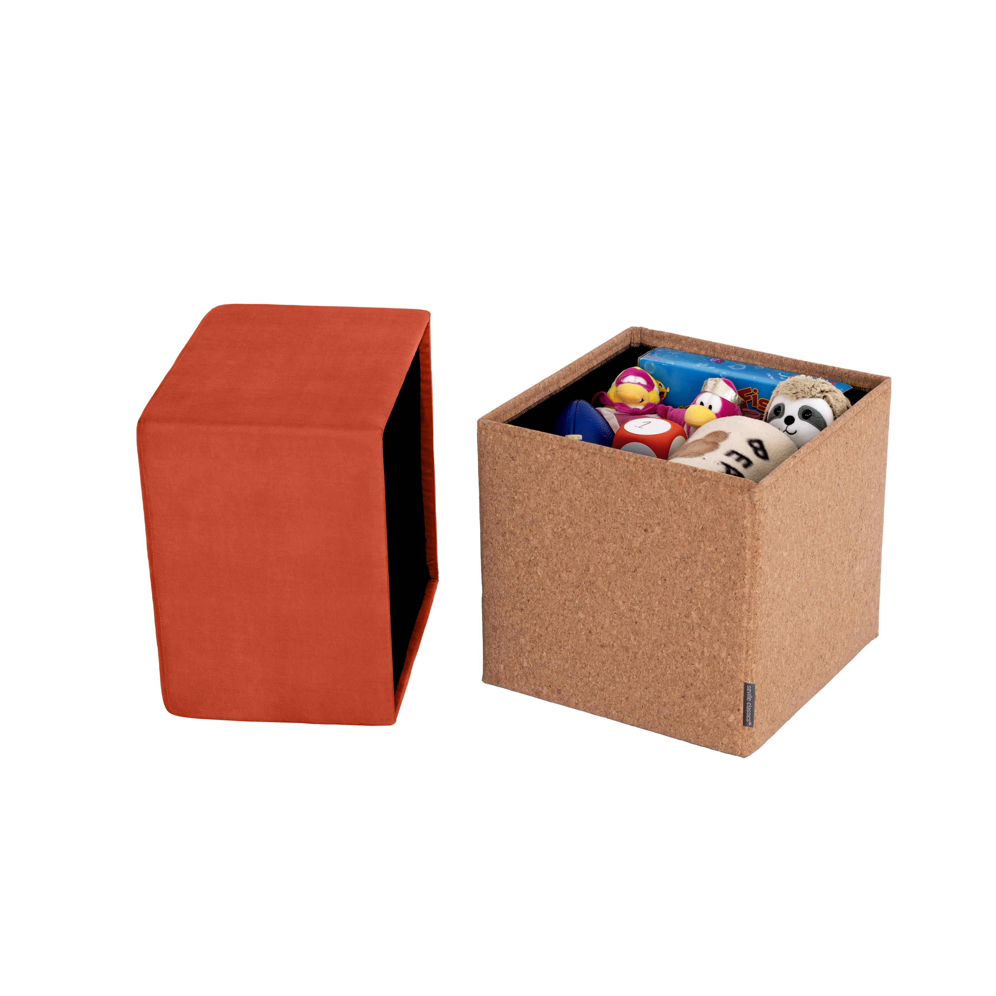 Seville Classics The Vineyard Collection Cork Storage Ottoman Cushioned Fabric, Padded Seat for Bedroom, Dorm, Loft, Living Room, Entryway, Hallway, Burnt Sienna, 15" Cube