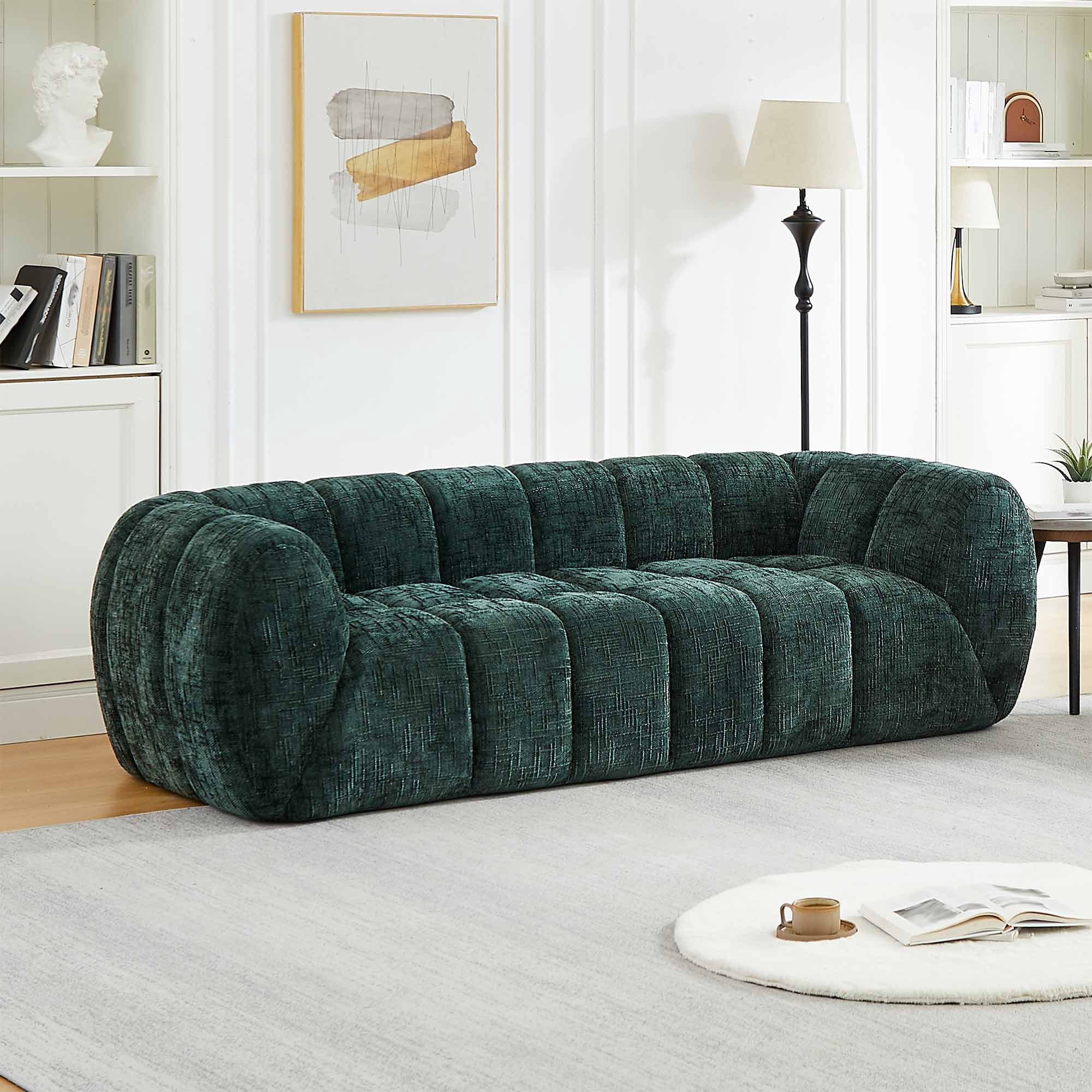 Lunale 3-Seater Boneless Sofa, No Assembly Required, Modern Cloud Couch for Living Room, Apartment, Green Chenille