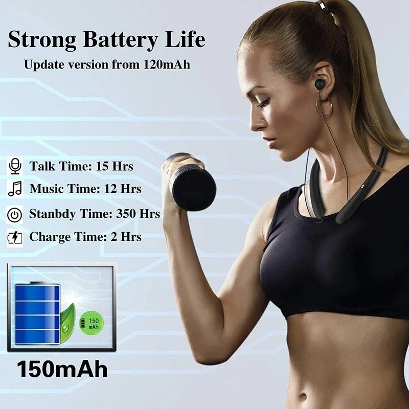 Neckband Headset Workout Headphones Bluetooth Noise Canceling Retractable Earbud