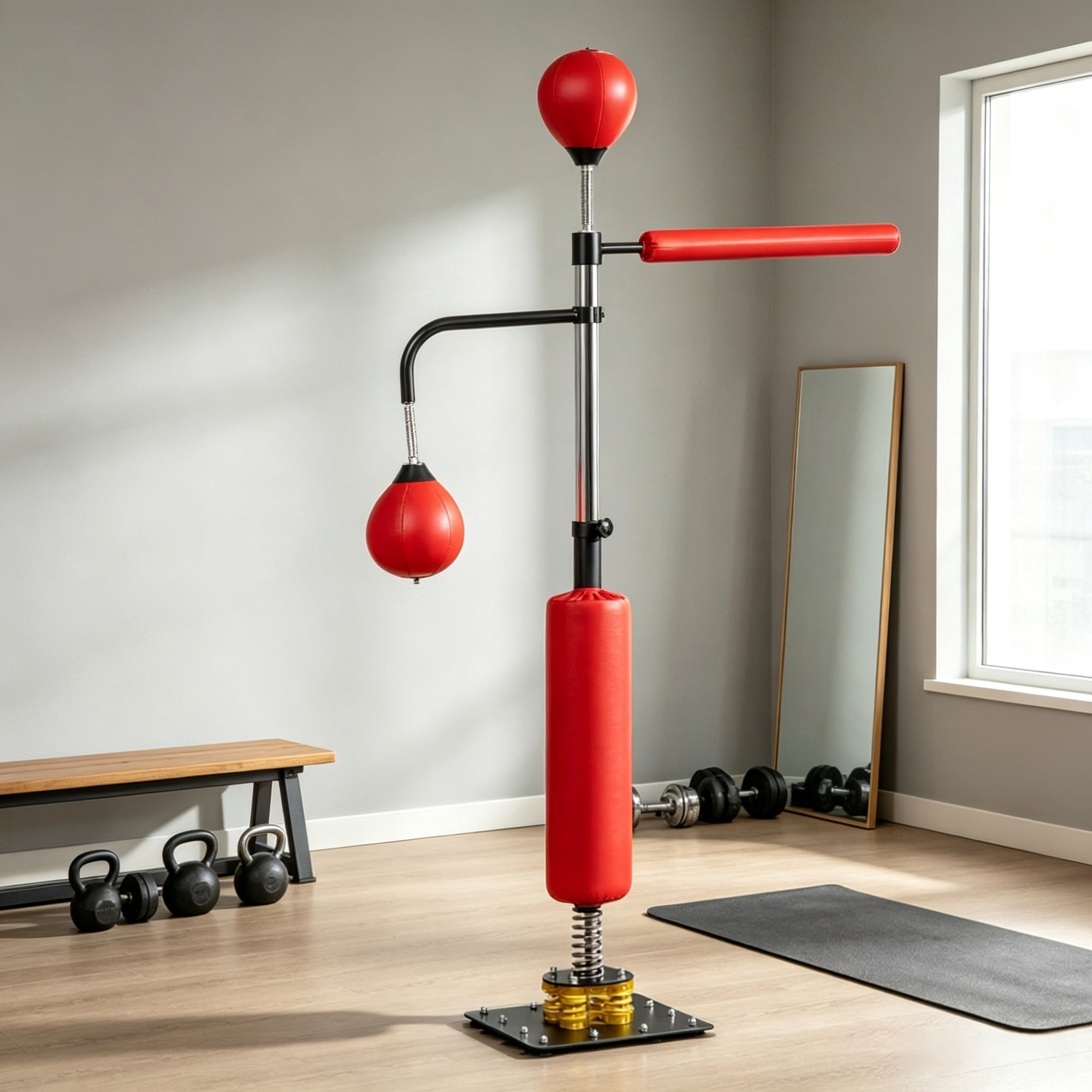 Speed Punching Bag 4.6'-6.7' Reflex Bag Boxing Training Equipment Adjustable Height Boxing Bag Stand for Fitness And Sports, Red