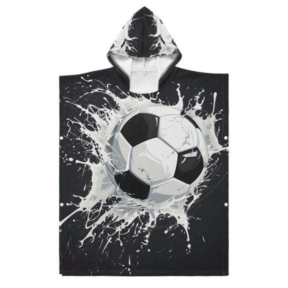 Soccer Ball Kid Hooded Beach Towel 27.5x27.5 inch Bath Poncho Towels Soft Absorbent Quick Dry for Boy Girl