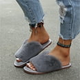 thumbnail image 6 of JeashCHAT Women's Slippers Open Toe Fuzzy House Slippers Fluffy Soft Home Shoes Comfy Indoor Outdoor Slip On Breathable Flat Slippers (Gray), 6 of 7