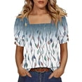 thumbnail image 5 of Women's Fashionable Casual Summer Retro Print Square Neck Button Short-sleeved Top, 5 of 6