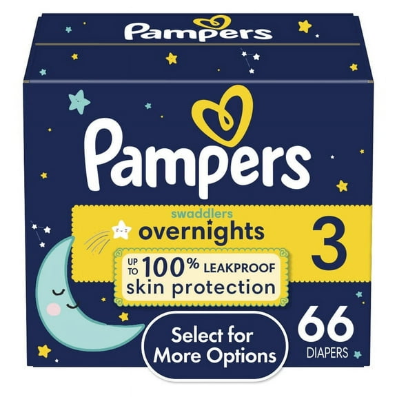 Pack of 2 Pampers Swaddlers Overnight Diapers Size 3, 66 Count