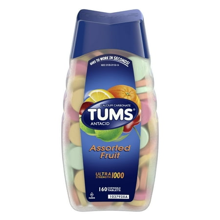 TUMS Antacid Chewable Tablets, Ultra Strength for Heartburn Relief, Assorted Fruit, 160 count