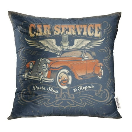 - ARHOME Classic Vintage Red Retro Car in Engraving Style Service Center Spare Parts Pillowcase Cushion Cover 20x20 inch