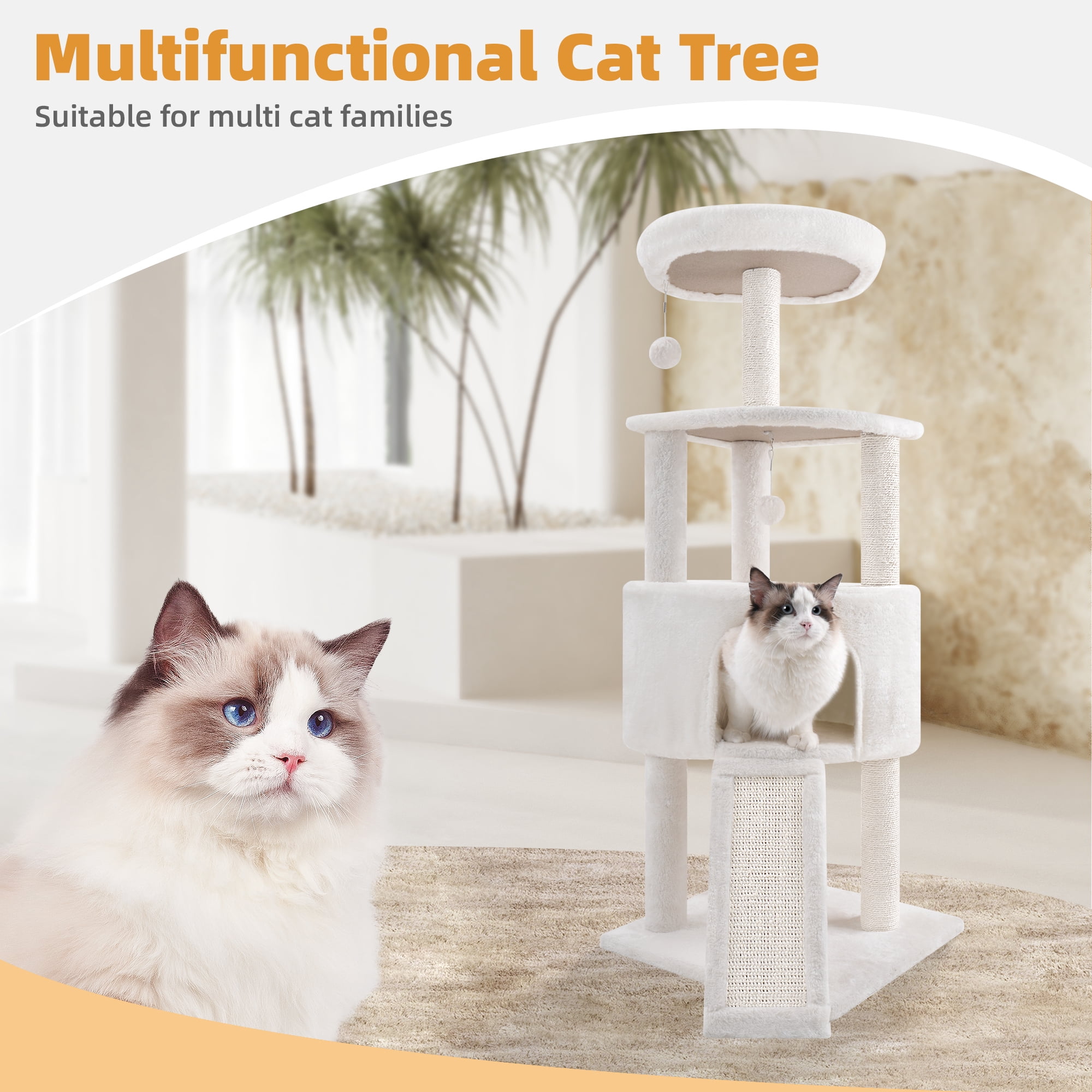 YW 45in Cat Tree Tower with Big Condo for Indoor Cats,Cat Tower with Scratching Post,Scratching Board and Cat Toys,Multi-Level,Small Space