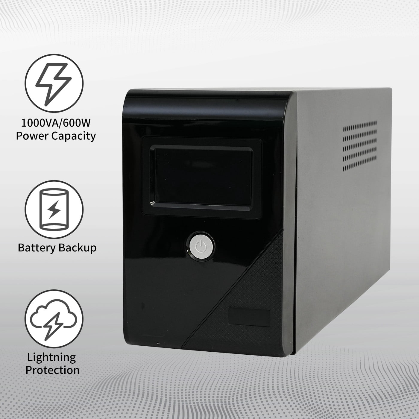 Backup UPS Power Supply 1000VA 600W Battery Backup Power with 3 Outlets and LCD Display, Suitable for Home and Office