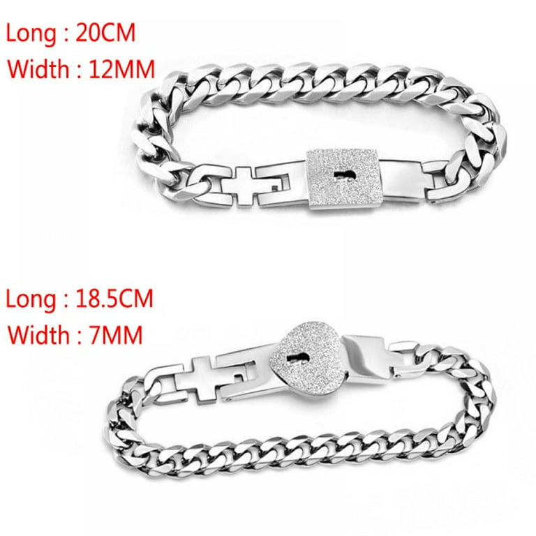 2Pcs Stainless Steel Lover Heart Love Lock Key Bracelet Kit Couple Jewelry  Sets