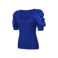 thumbnail image 3 of Gzhioc Women Knitting Tops, Short Puff Sleeve Deep Neck Solid Color Street Party Summer Wrapped Shirt,S/M/L, 3 of 9