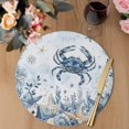 thumbnail image 3 of Blue Crab Coastal Round 13 Inch Placemats Set of 4, Beach Starfish Nautical Coral Ombre HeatResistant Non Slip Place Mats for Dining Table, Wipeable Braided Kitchen Table Mats for Housewarming, 3 of 9