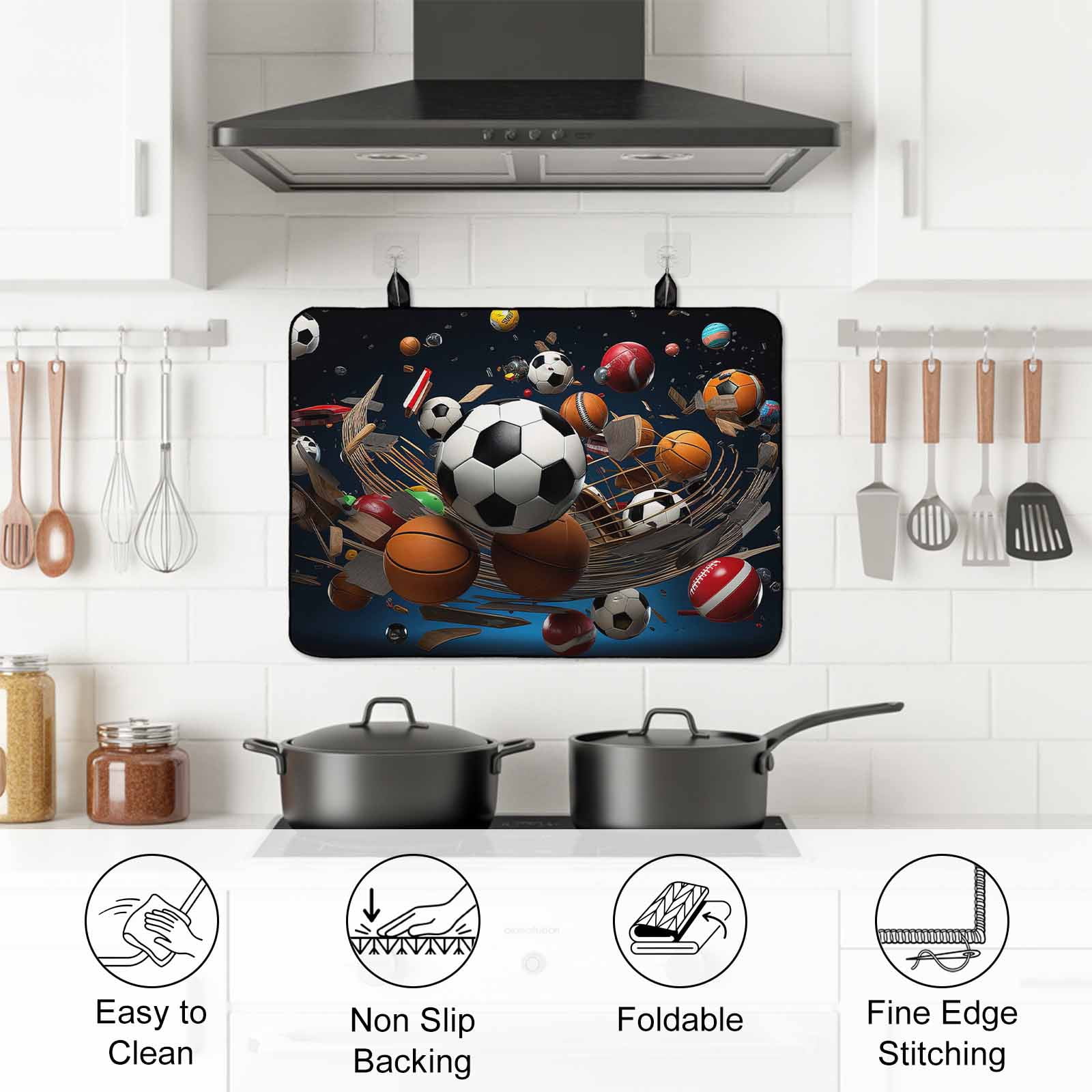 Sports Stove Top Cover for Electric Stove, Heat-proof & Non Slip Glass Top Stove Cover Protector, Football Basketball Baseball Ball Games Kitchen Flat Cooktop Rubber Mat 24x21 Inches