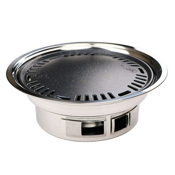Barbacoa coreana antiadherente, parrilla redonda para barbacoa, sartén médica de piedra para barbacoa, sartén para asar en interiores y exteriores, 35cm BuyWeek Exterior
