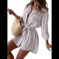 thumbnail image 1 of Camisas de Mujer con Botones, Blusas Casuales de Larga con Cuello Alto y Estilo Boyfriend Rayas Caqui M, 1 of 8