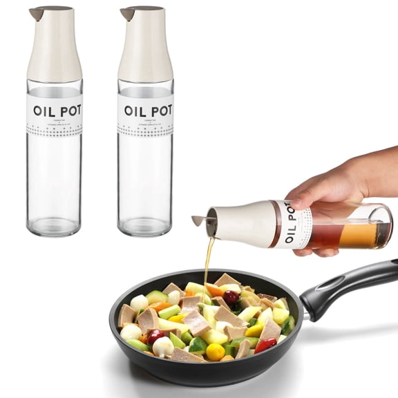 2 Pack Automatic Oil Dispensers – Non-Drip, Auto-Flip Spout, 17 oz Glass Bottles for Olive Oil & Vinegar, Leak-Proof, Refillable, for Kitchen Counter, Salad Dressing & Cooking