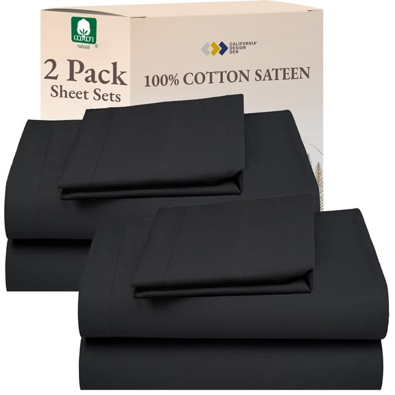 California Design Den, 100% Cotton, 2 Packs of 3-Piece Twin Sheet Set, Dark Grey (Black Tone)