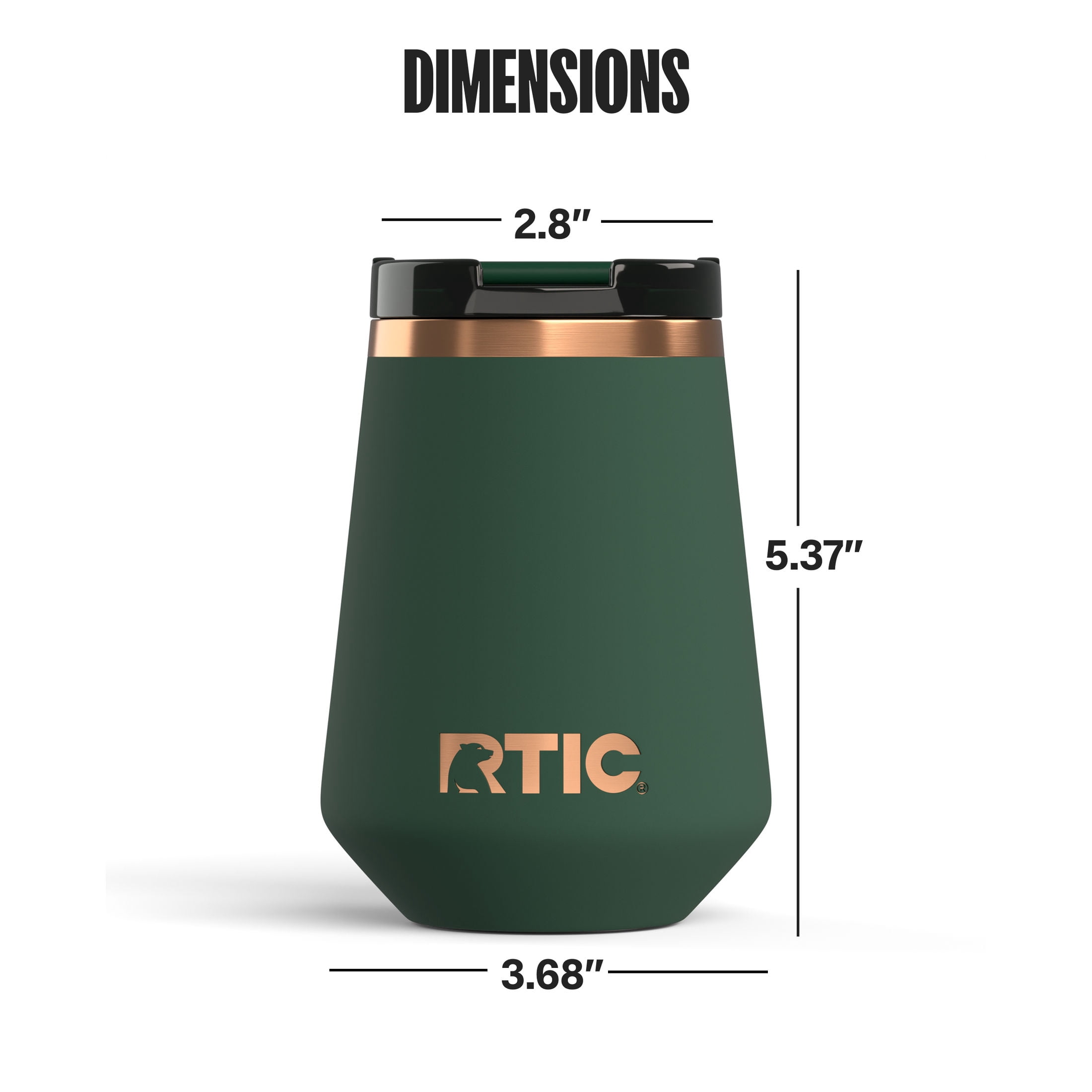 RTIC 12 oz Ceramic Lined Insulated Wine Tumbler with Leak Resistant Lid, Dark Pine