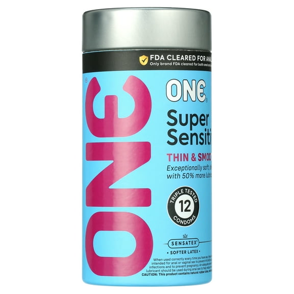 ONE Condoms Super Sensitive | Extra Lubricated Latex Condoms 12 Pack