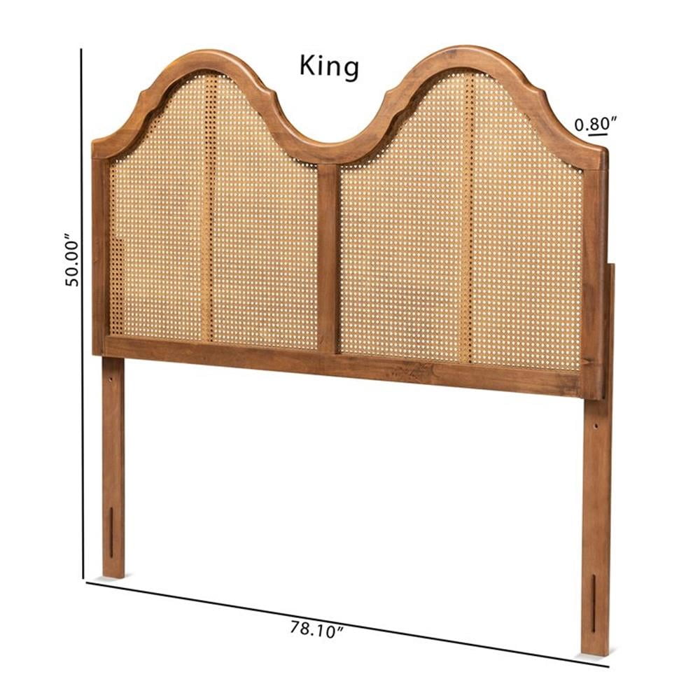 Bowery Hill Synthetic Rattan Walnut Headboard Arched Woven Detailing Queen Size Unassembled