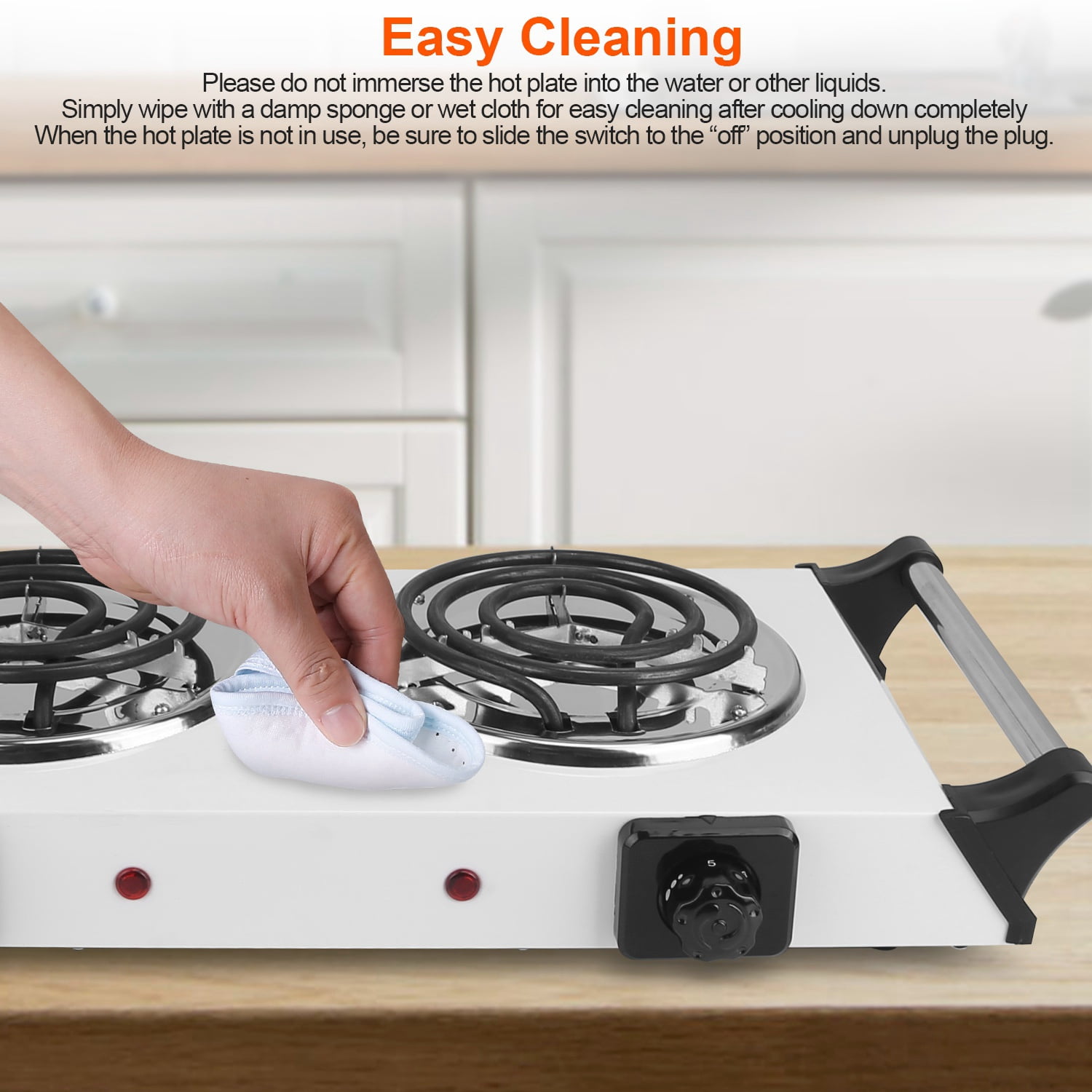 Portable Coil Hot Plate Heating Plate,  1000W Stove Countertop Heater with 5 Grear Fast Heating for Cooking