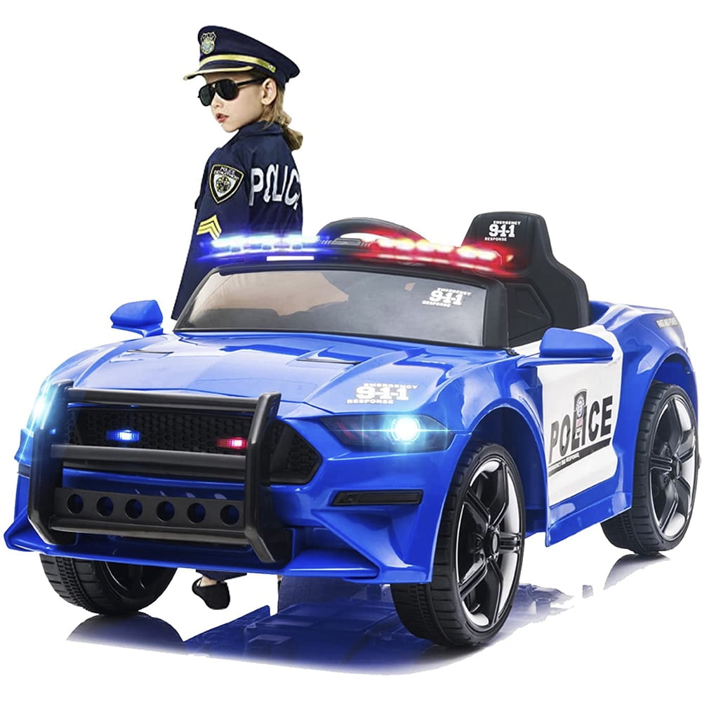 Blue 12V Electric Kids Police Ride On SUV Car Toys RC Car w/ 2 Speeds Music 