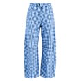 thumbnail image 5 of Vivianyo HD Women's Summer Casual Neutral Gingham Wide Leg Pants, High Waist Plaid Loose Button Zipper Elastic Waist Long Trousers for Women, Women's Blue, Sizes S-3XL, 5 of 5
