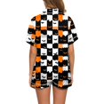 thumbnail image 4 of WTOBBY Ladies' Halloween Printed Pajama Set Loose Fit Casual Short Sleeve Top & Elastic Waist Shorts Two-Piece Sleepwear Comfortable Loungewear Home Outfit,Black L, 4 of 6
