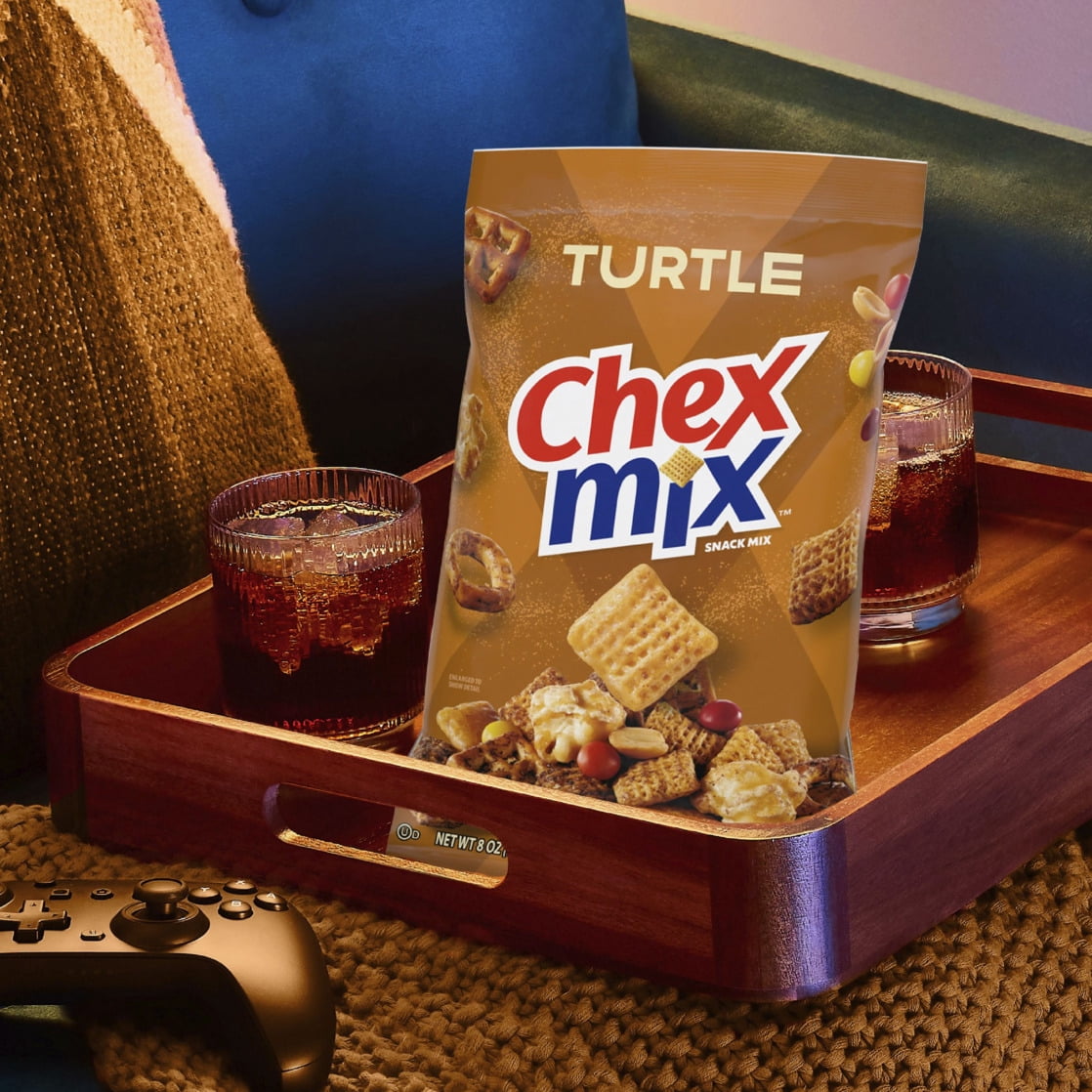 (4 pack) Chex Mix Turtle Snack Mix, Indulgent Snacks, Family Size, 13.5 oz