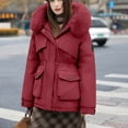 thumbnail image 5 of PiGOGI Women's Winter Jacket Hooded Warm Casual Fashion Winter Coat Fall Outerwear Red XL, 5 of 5