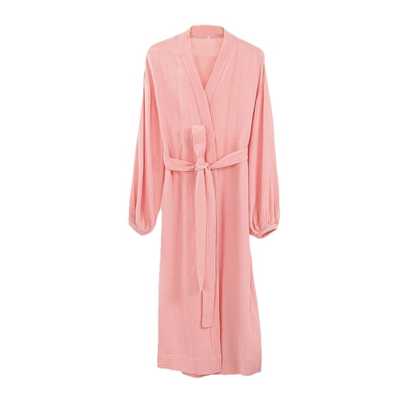Minnieouse Ropa de dormir de estilo informal con abertura frontal de primavera para mujer, de dormir de manga larga Simple para niñas, ropa Vestidos Rosa L