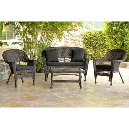 4 Piece Espresso Wicker Patio Chairs Loveseat Table Furniture Set 4 Piece Espresso Wicker Patio Chairs Loveseat Table Furniture Set Black Cushions